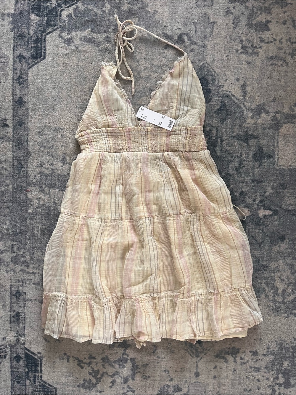 Urban Outfitters Pink & Cream Striped Halter Mini Dress